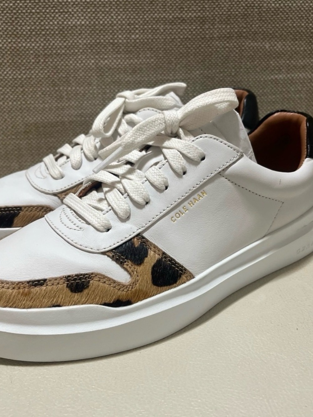 Cole Haan GrandPro Rally Leather White Sneakers Leopard 7.5